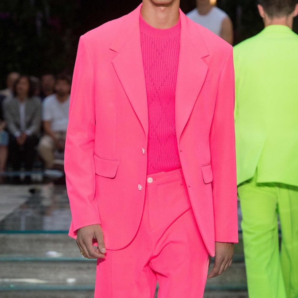 Shocking Neon Pink Oversized Men's VERSACE Blazer Size 52 IT